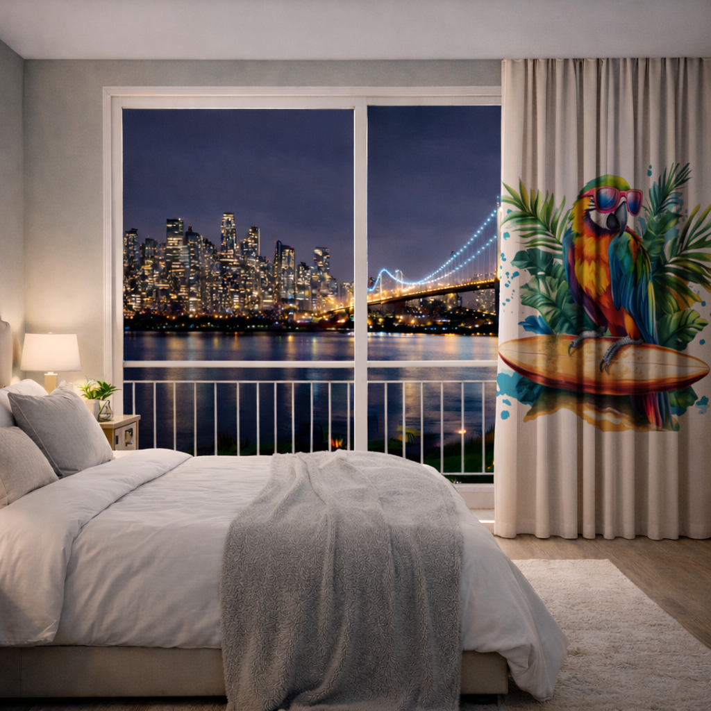 Surfing Parrot with Pink Sunglasses