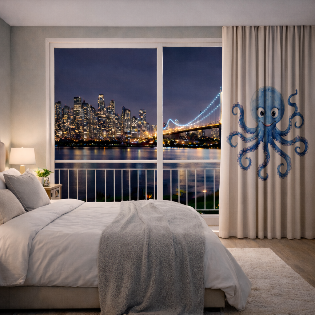 Cute Blue Watercolor Octopus 