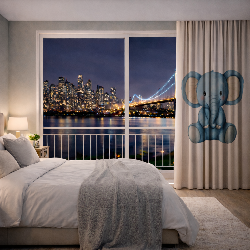 Mavi Suluboya Bebek Fil Fon Perde