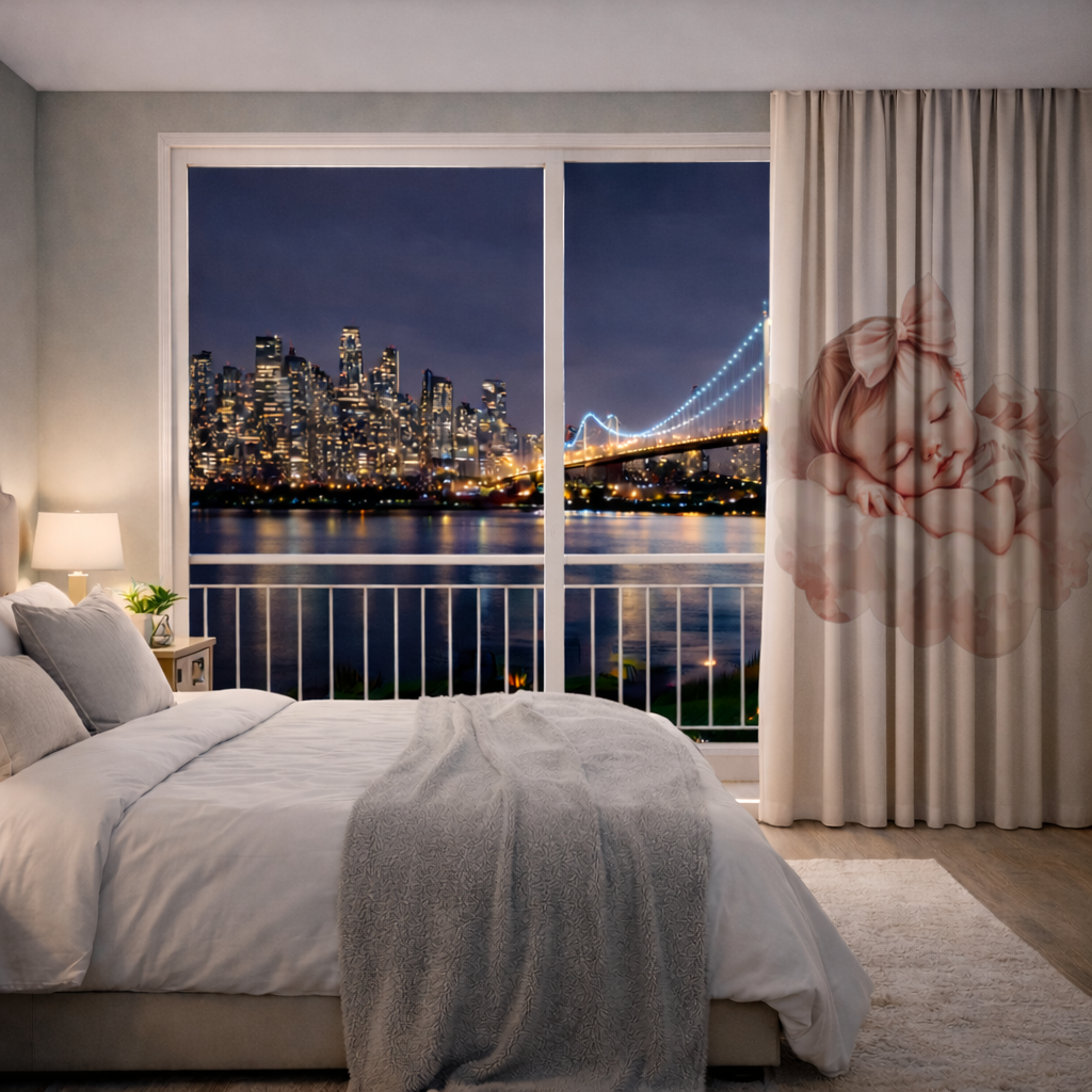 Pembe Kurdeleli Uyuyan Kız Bebek Fon Perde