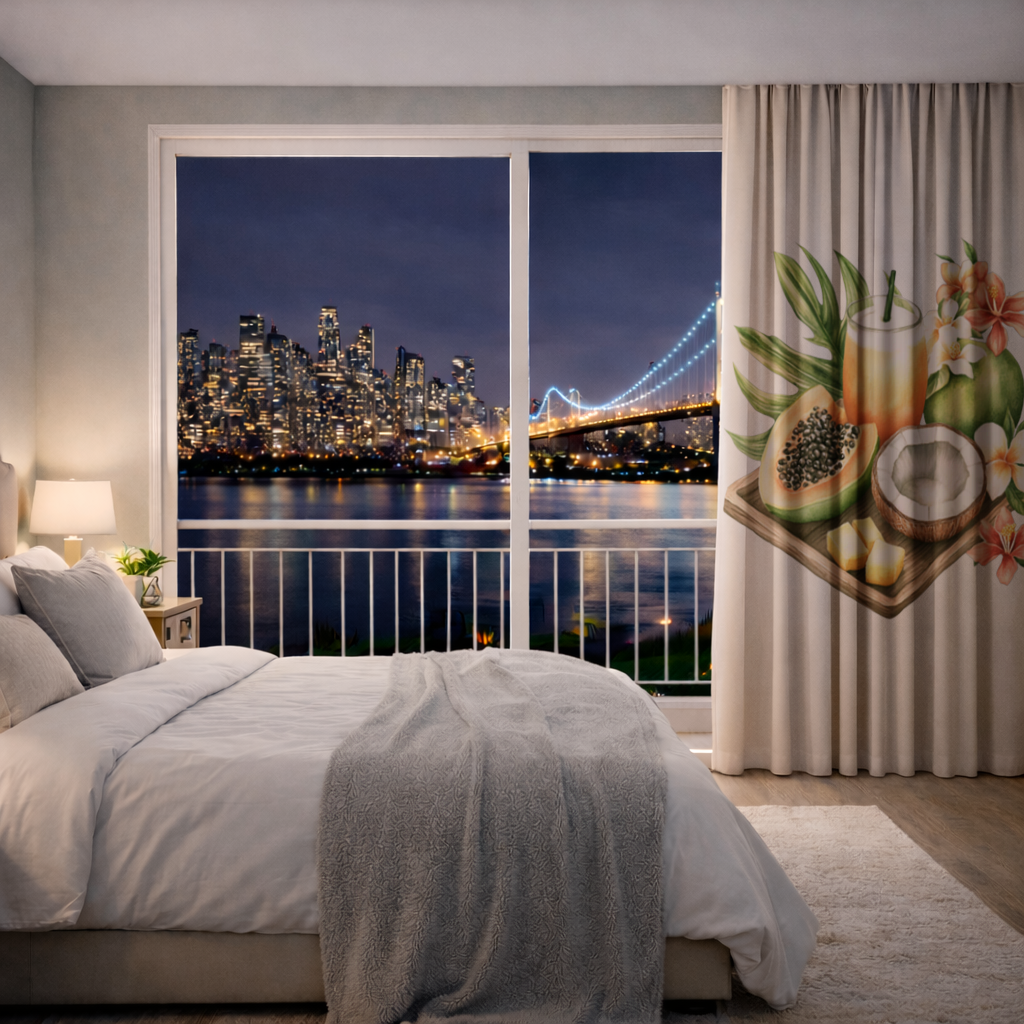 Tropikal Papaya ve Hindistan Cevizi Fon Perde