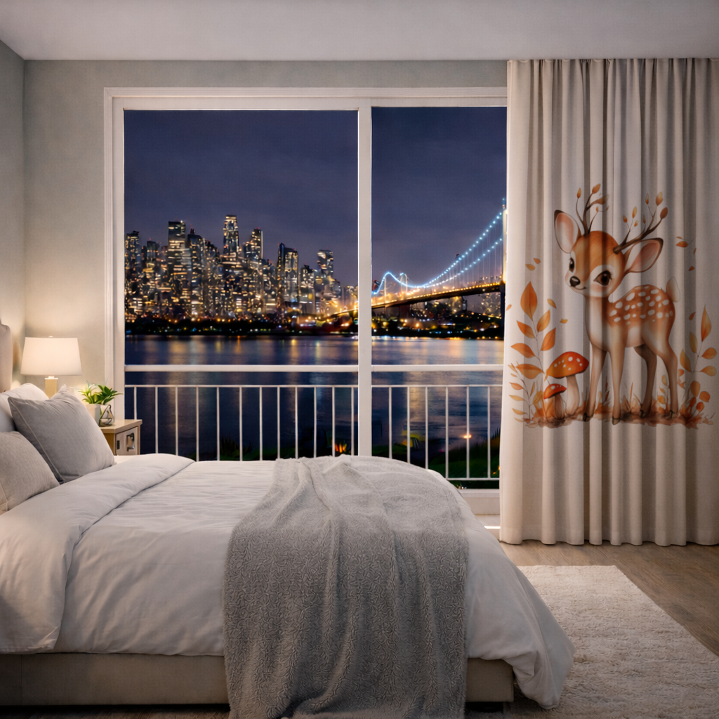 Whimsical Autumn Woodland Fawn Drapes