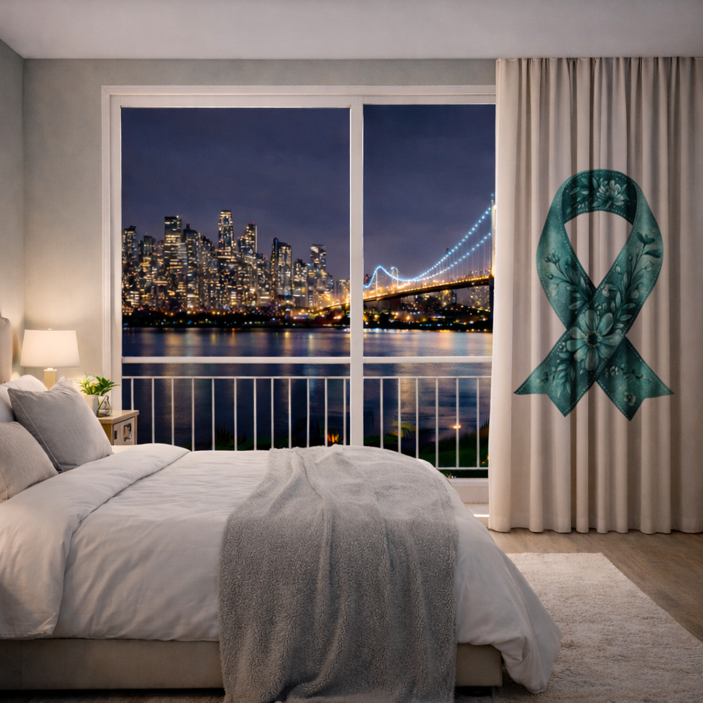 Floral Teal Awareness Ribbon Drapes