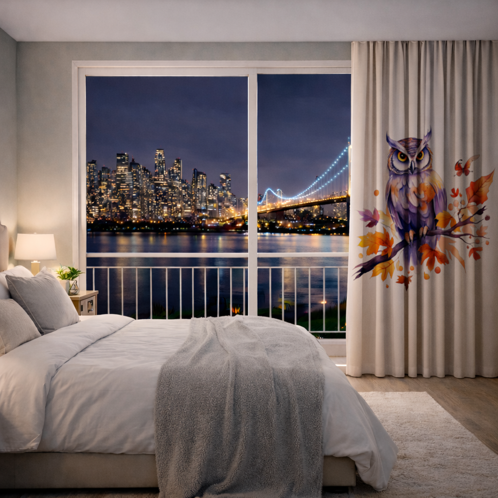 Whimsical Autumn Owl and Butterfly 