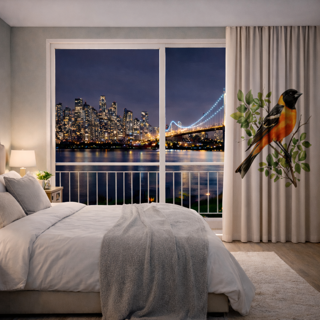 Baltimore Oriole on Branch Drapes