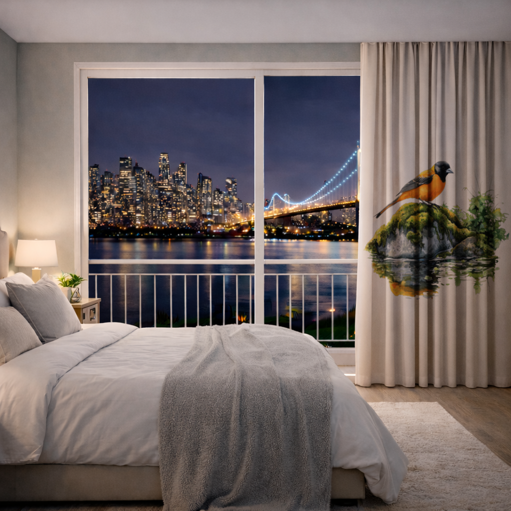 Turuncu Siyah Baltimore Oriole Kuşu Fon Perde