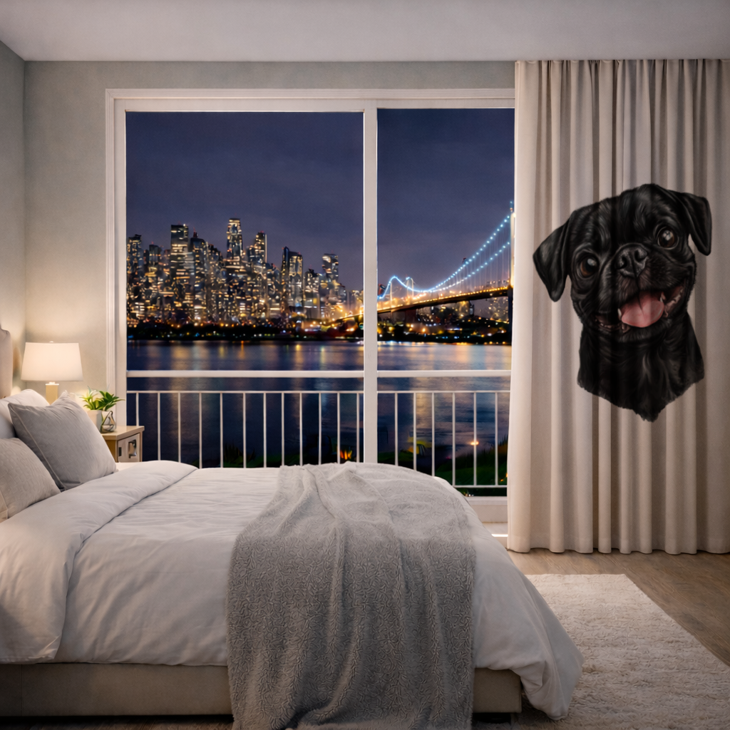 Happy Black Pug Face Drapes