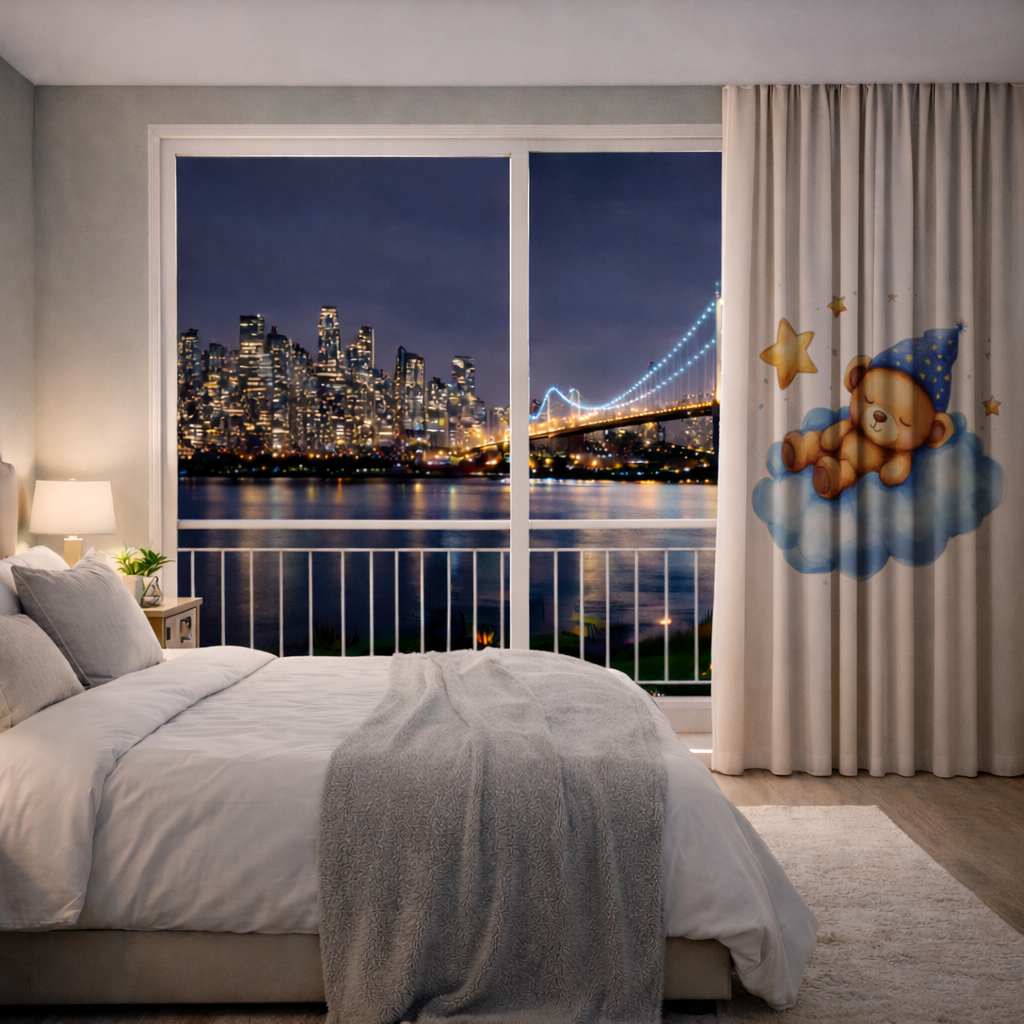 Sleeping Teddy Bear on a Cloud Drapes