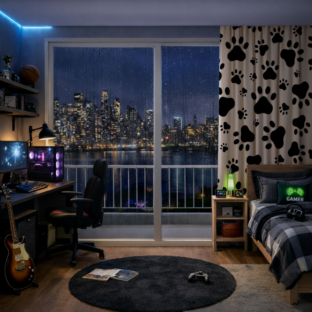 Black and White Paw Pattern Design Drapes