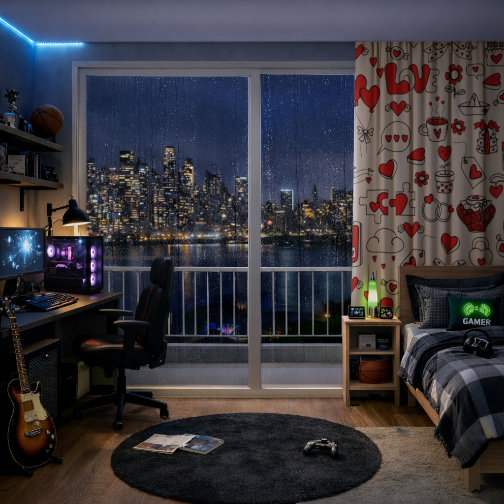 Valentines Day Doodle Love Heart Pattern Cute Design Drapes