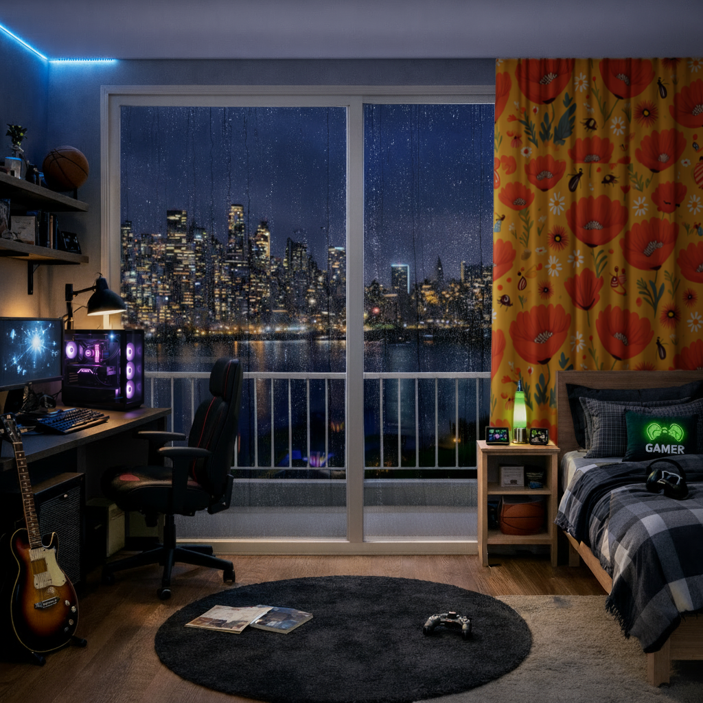 Çiçek ve Böcek Deseni Renkli Pattern Fon Perde