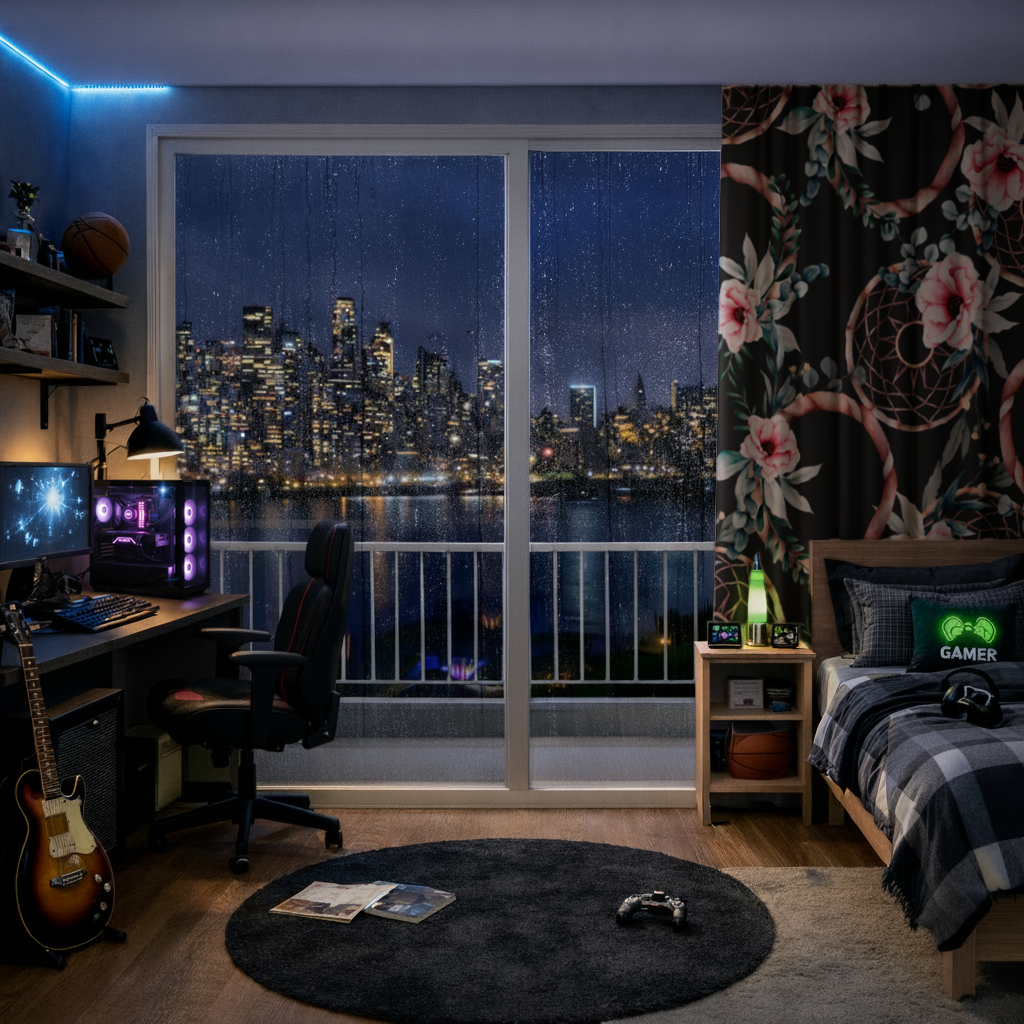 Boho Floral Dreamcatcher Pattern Drapes