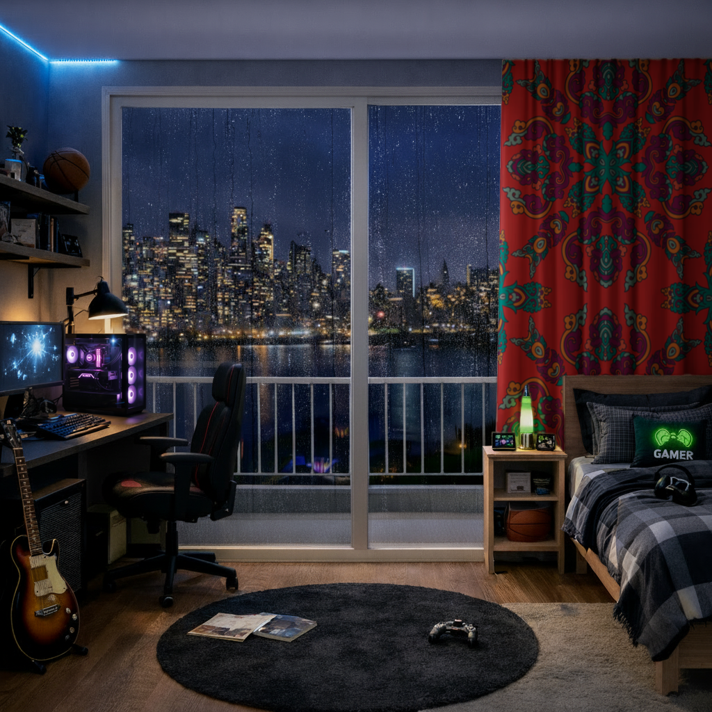 Vibrant Red Oriental Mandala Pattern Drapes