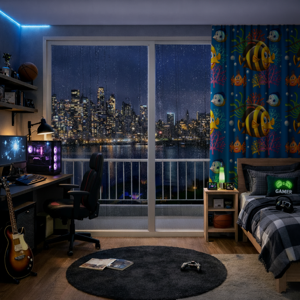 Colorful Tropical Fish and Coral Reef Pattern Drapes