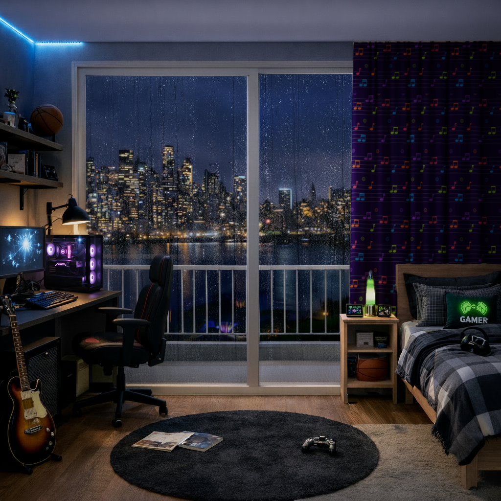 Colorful Music Notes and Modern Rhythm Seamless Pattern Drapes