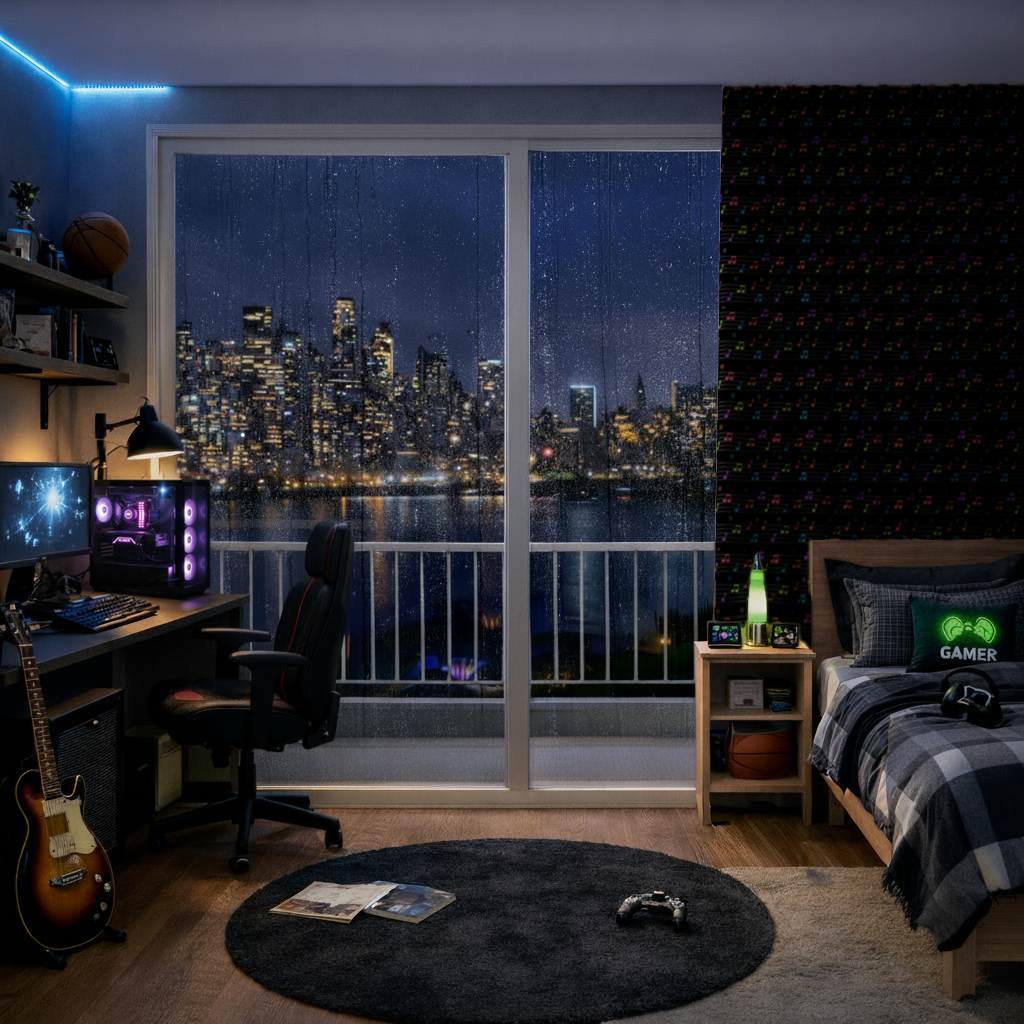 Vibrant Neon Music Notes and Rhythm Seamless Pattern Drapes