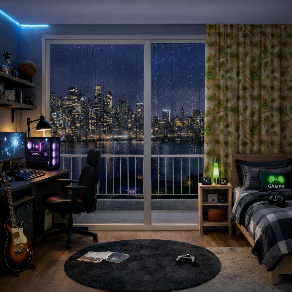 Elegant Peacock Feathers and Exotic Nature Seamless Pattern Drapes