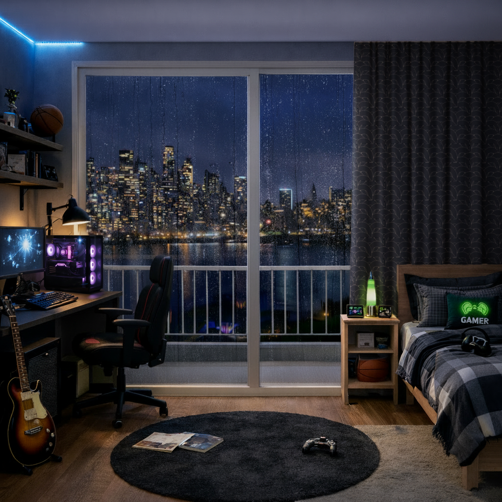 Navy and White Semi Circle Geometric Pattern Drapes