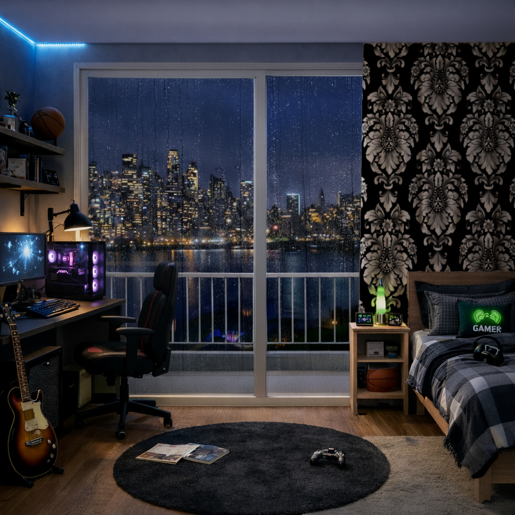 Black and White Baroque Floral Pattern Drapes