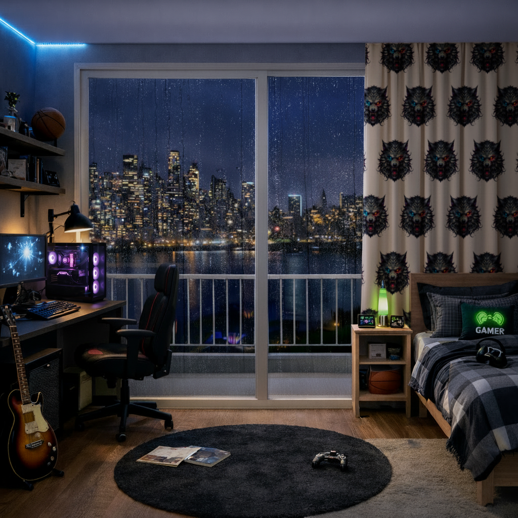 Fierce Wolf Head Illustration Heterochromia Eyes, Savage Wolf Drapes