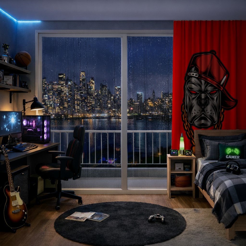 Hip Hop Style Gangster Dog Illustration Drapes