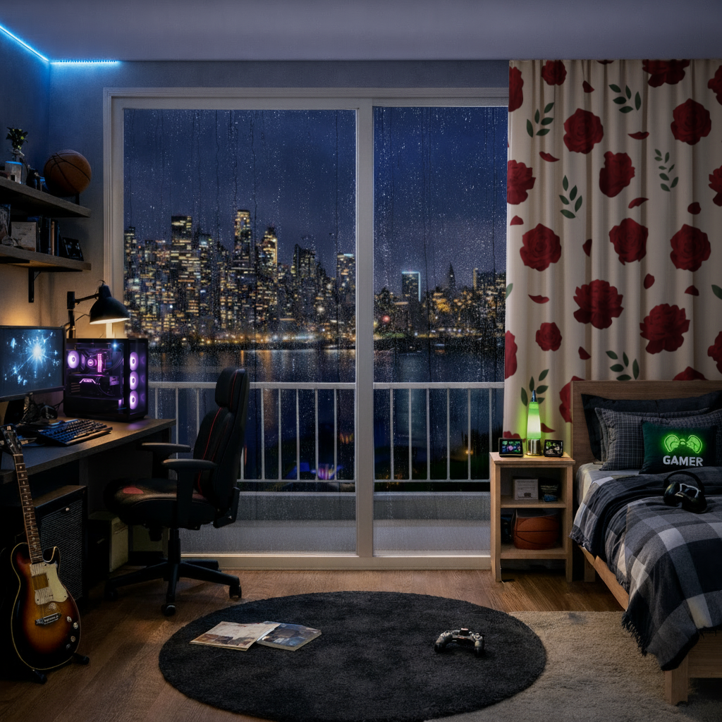 Red Rose and Leaf Romantic Seamless Pattern Drapes