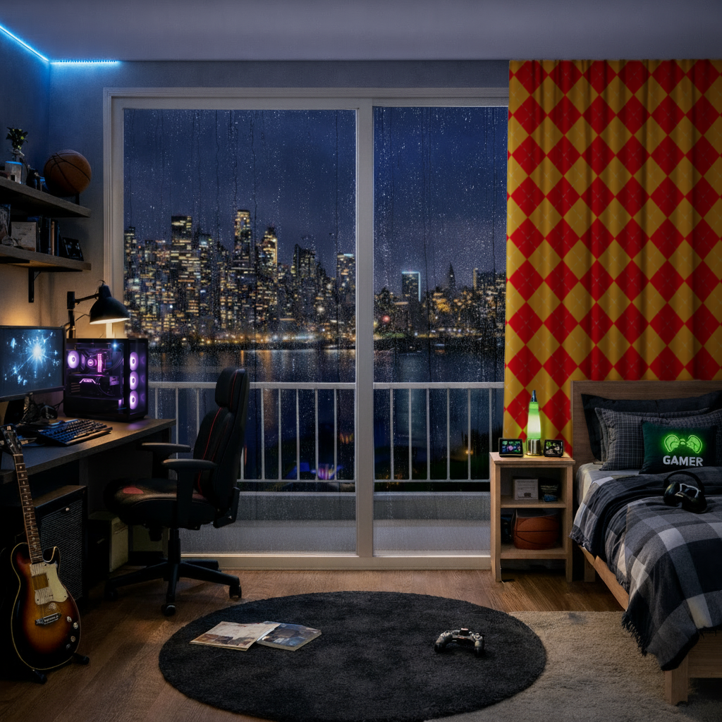 Red and Yellow Argyle Geometric Pattern Background Drapes