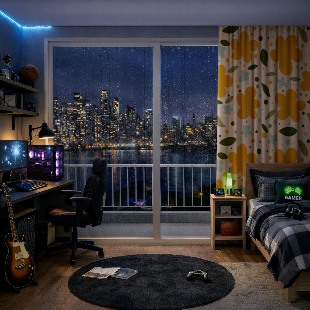 Yellow Floral and Leaf Boho Seamless Pattern Drapes