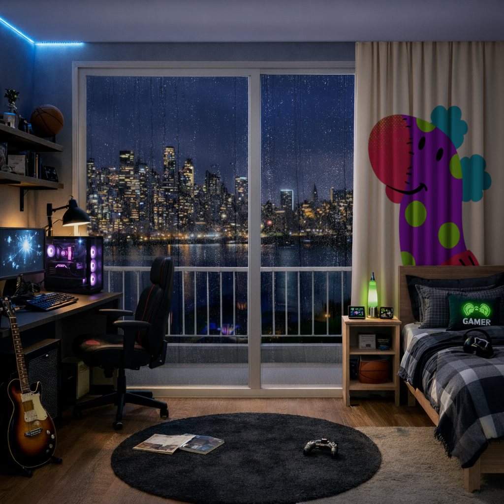 Cute Colorful Dinosaur Illustration Drapes