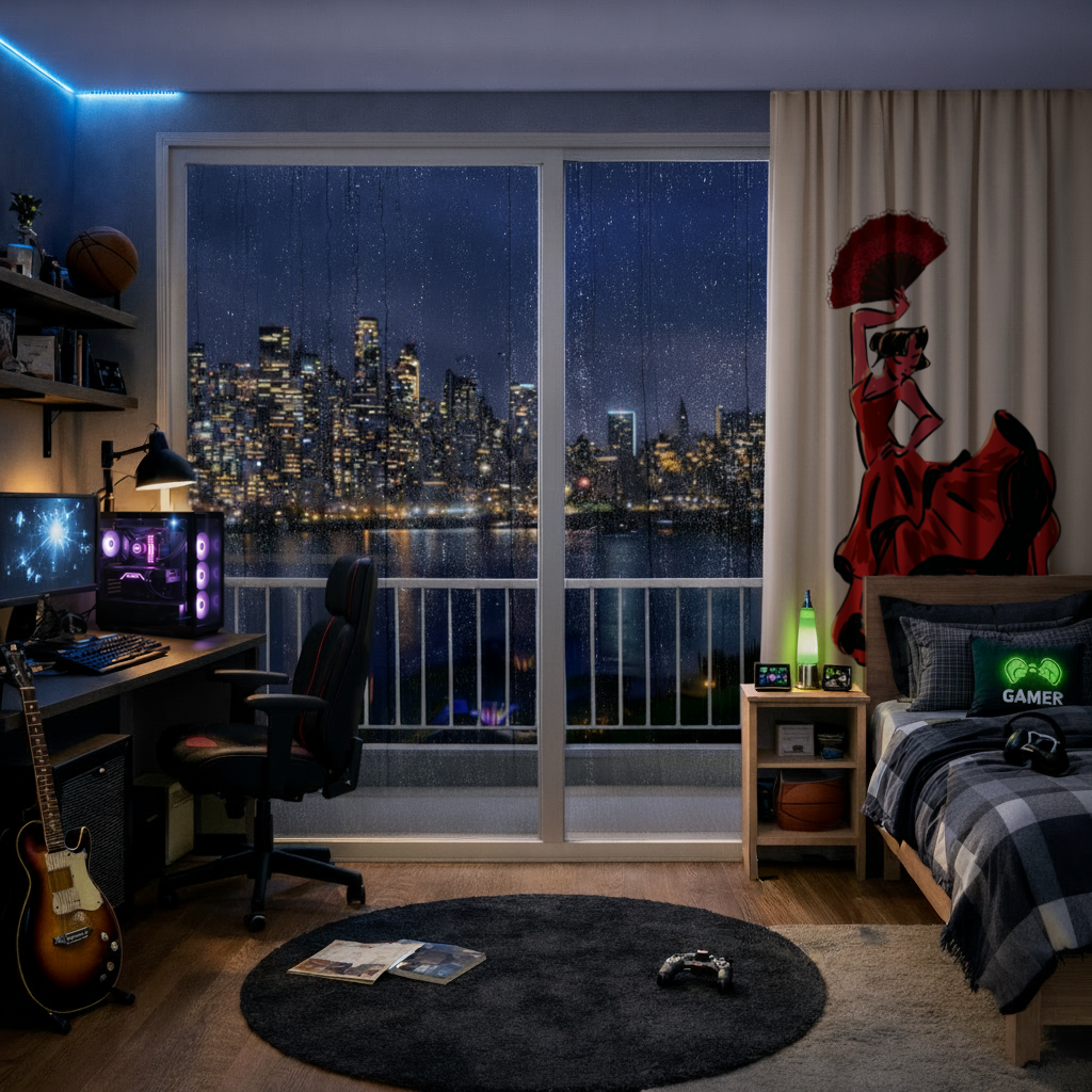 Flamenco Dancer with Fan Illustration Drapes