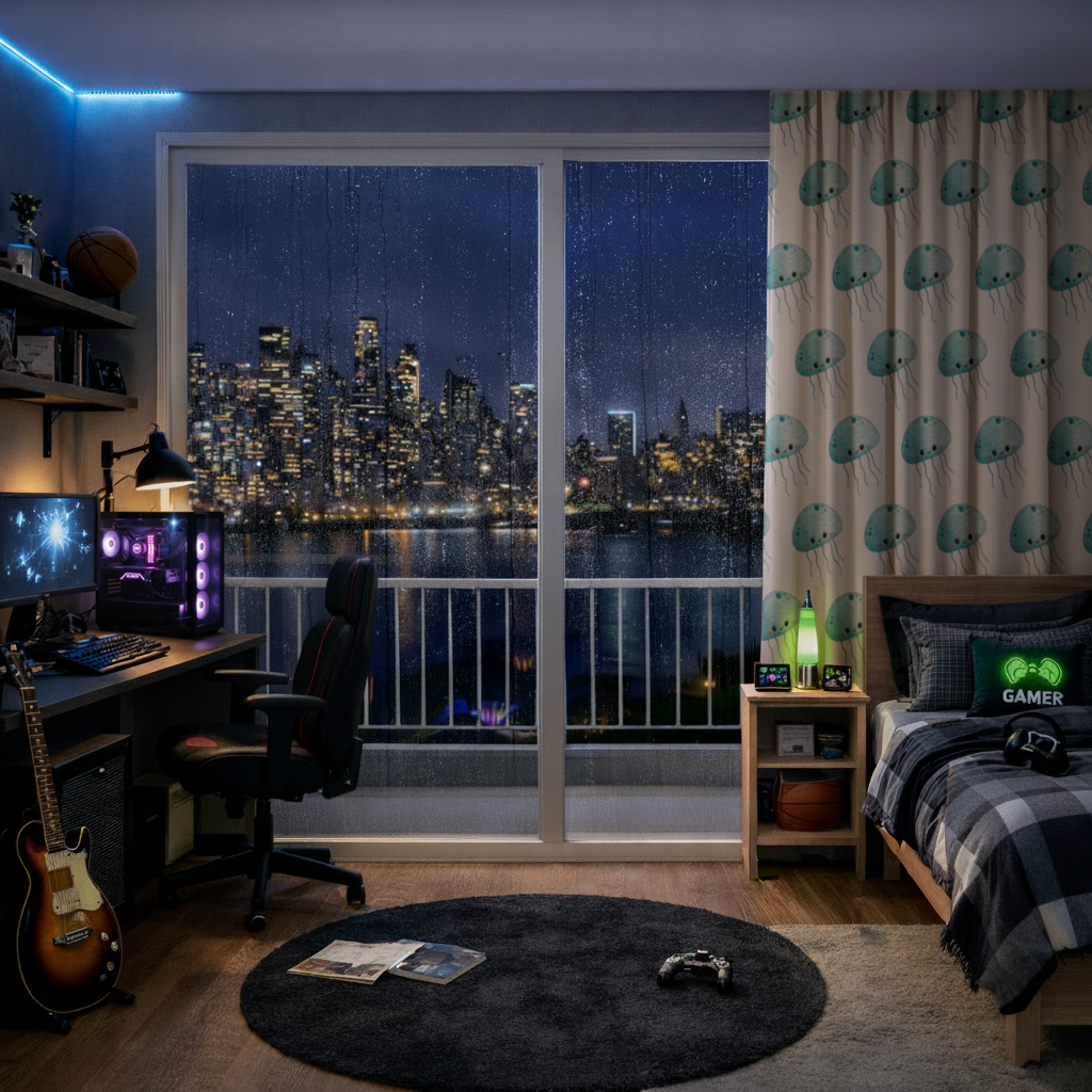 Cute Blue Jellyfish Character Drapes