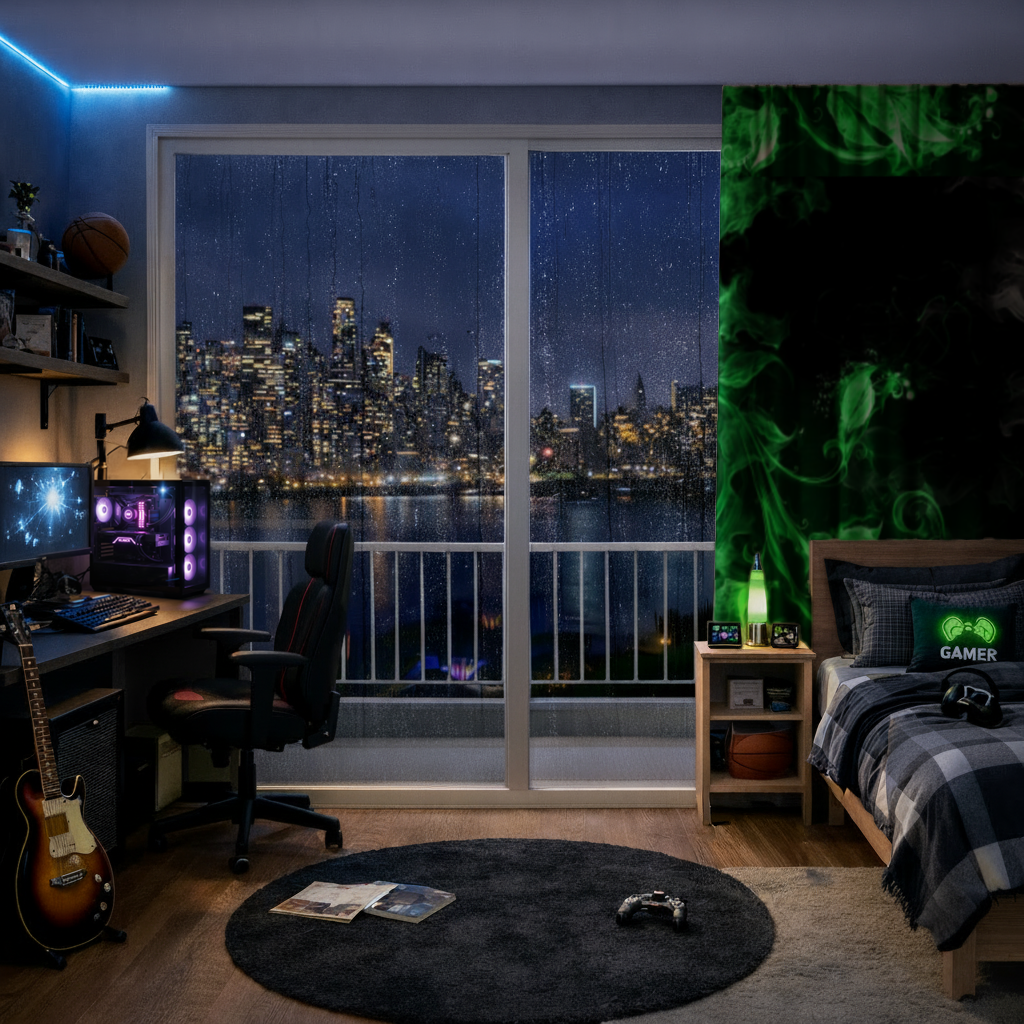 Green and black smokes Drapes