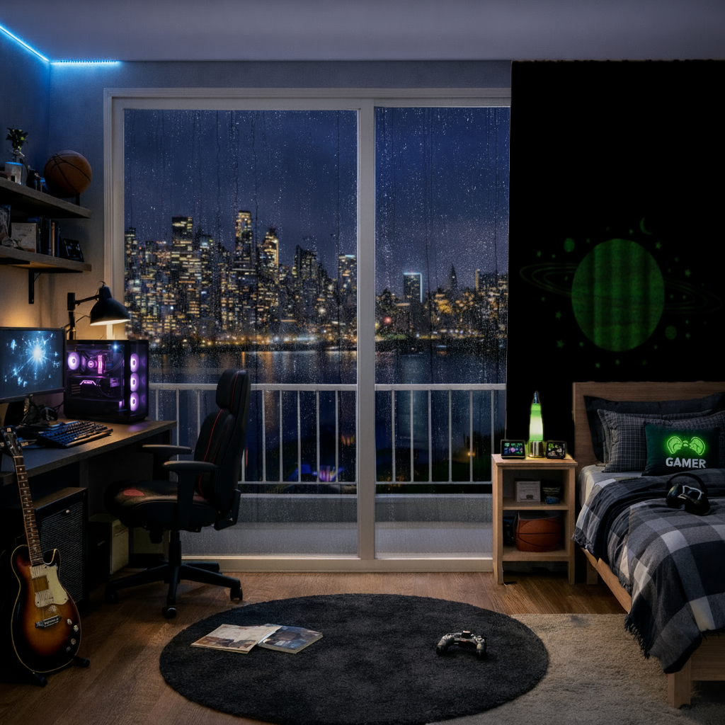 Green planets on a black background. 