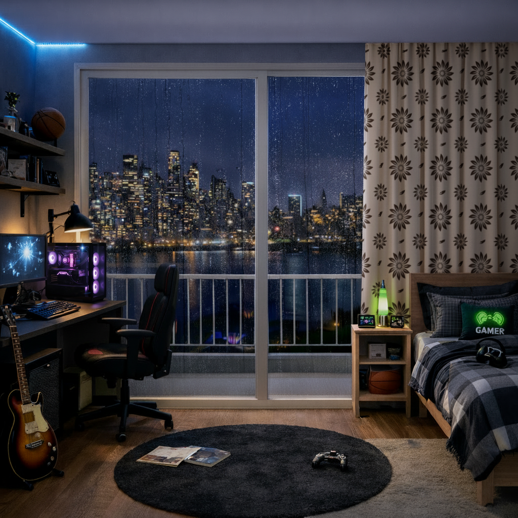 Minimalist Modern Brown Floral Pattern Drapes