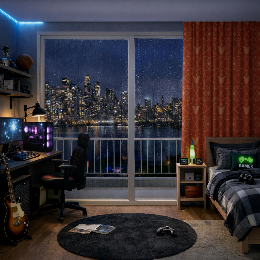 Modern Geometrik Çizgisel Terakota Desen Fon Perde