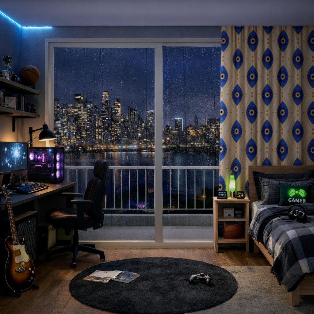 Modern Evil Eye Pattern with Sunburst Rays Drapes