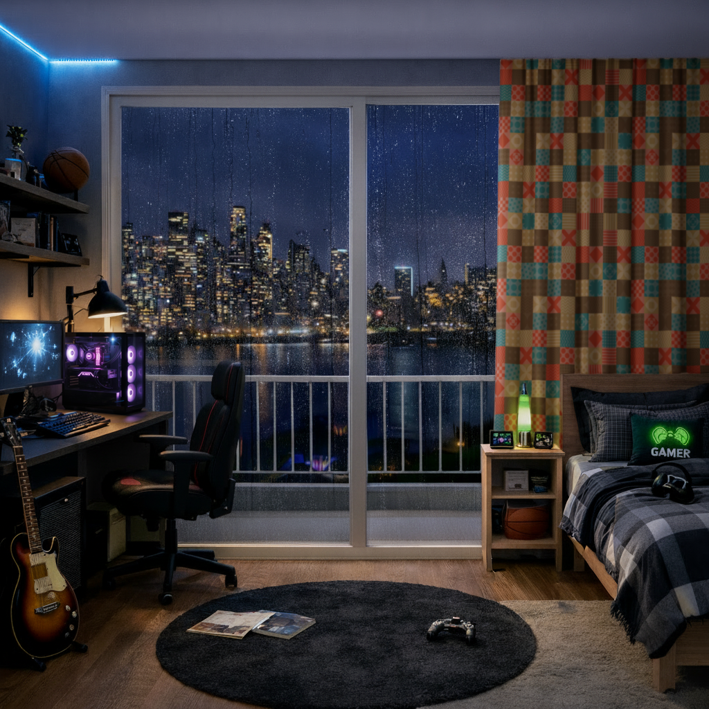 Colorful Modern Geometric Square Pattern Drapes