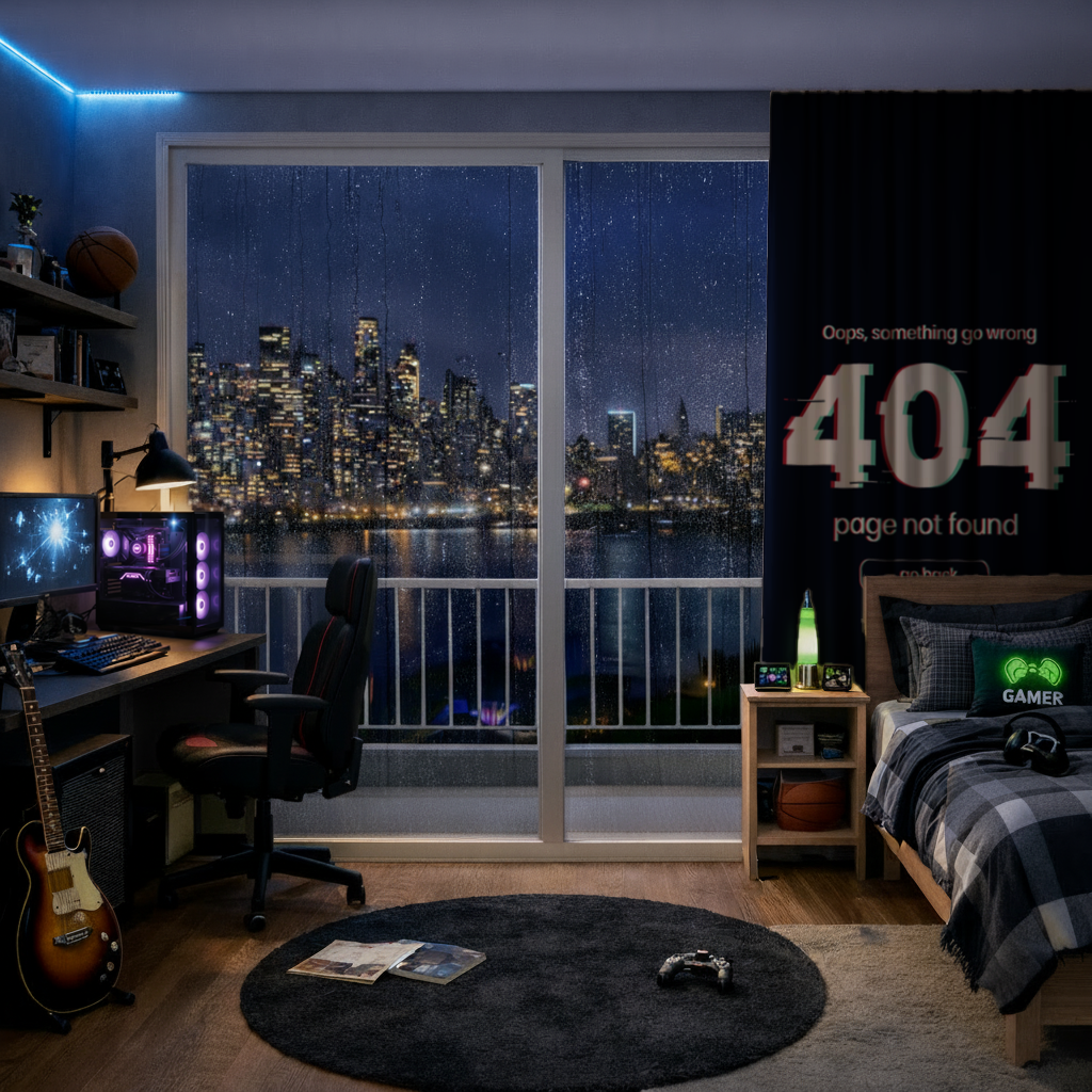 404 Error Glitch Design Drapes