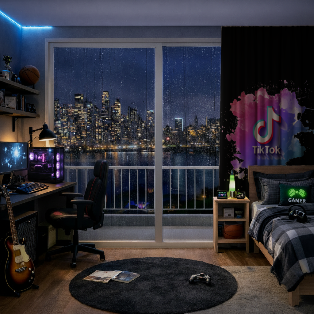 Sulu Boya Efektli TikTok Logosu Fon Perde