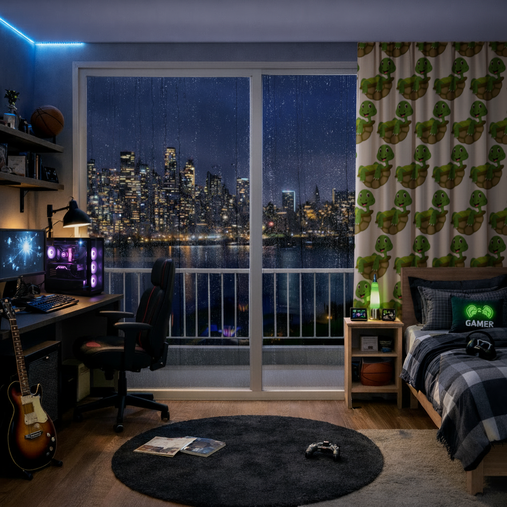 Kabuğunda Mutlu Gülen Yeşil Kaplumbağa Fon Perde