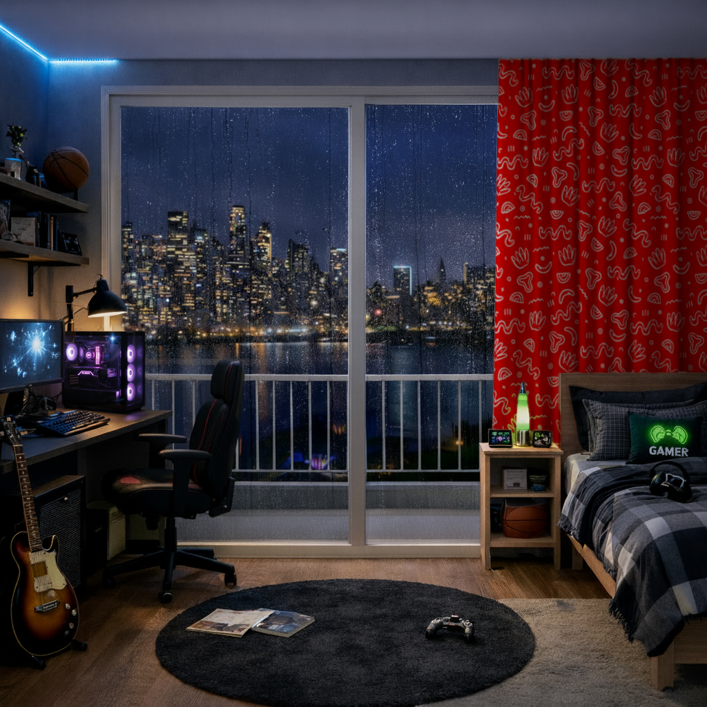 Red Abstract Doodle Drapes