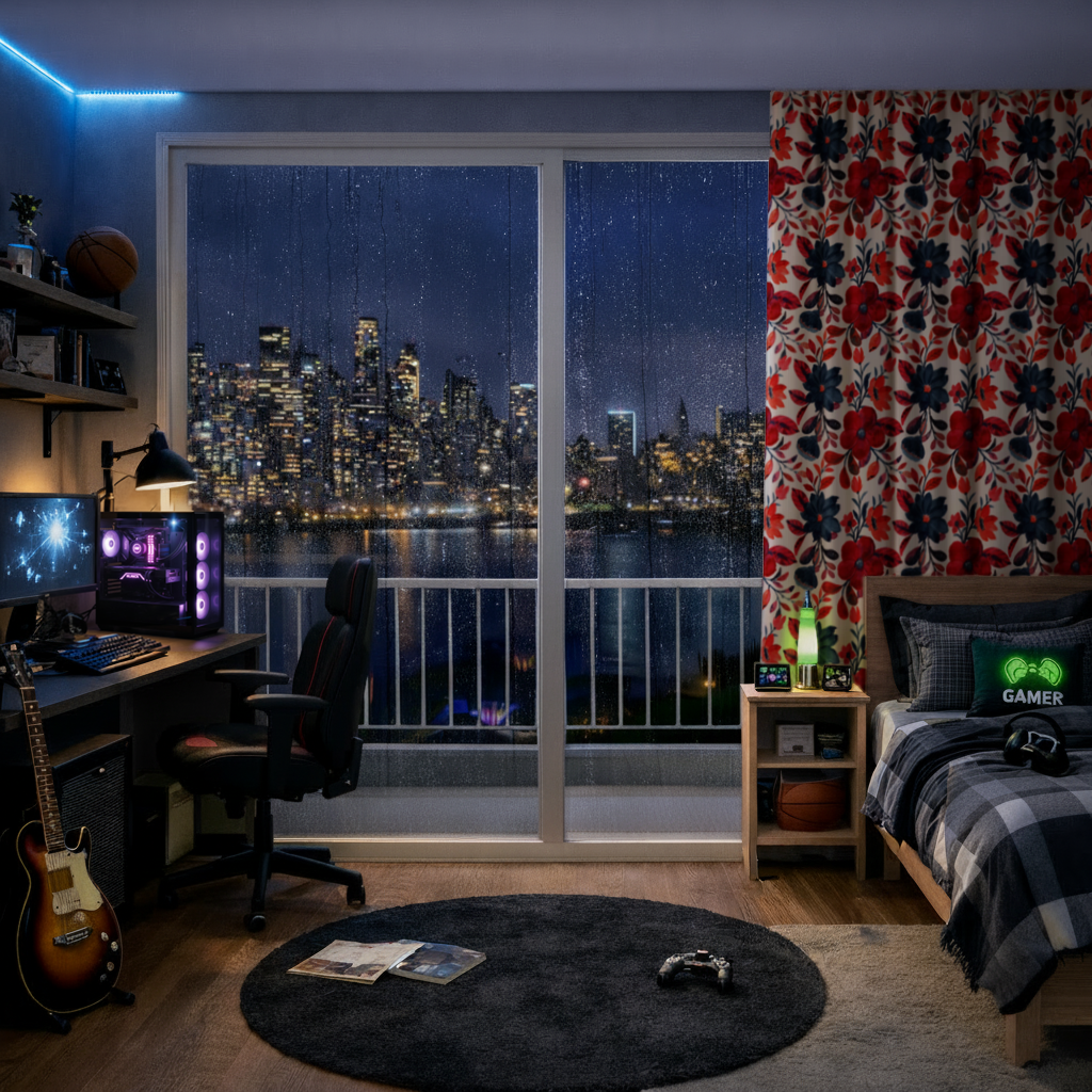 Watercolor Red Navy Floral Drapes