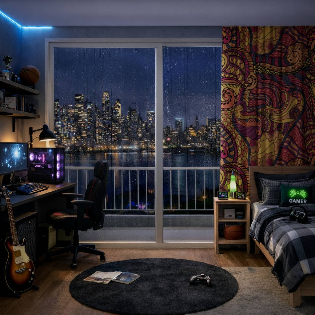 Psychedelic Zentangle Çiçek Fon Perde