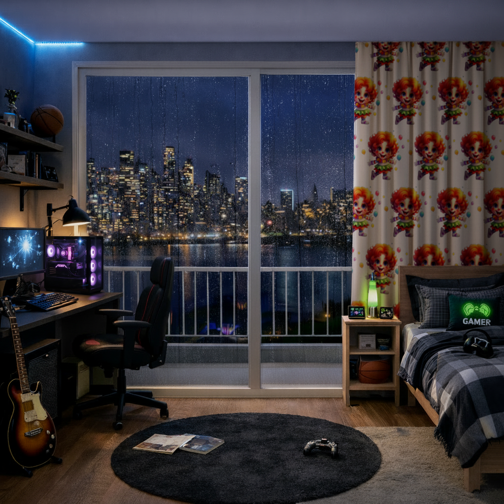 Cute Rainbow Hair Happy Clown Drapes