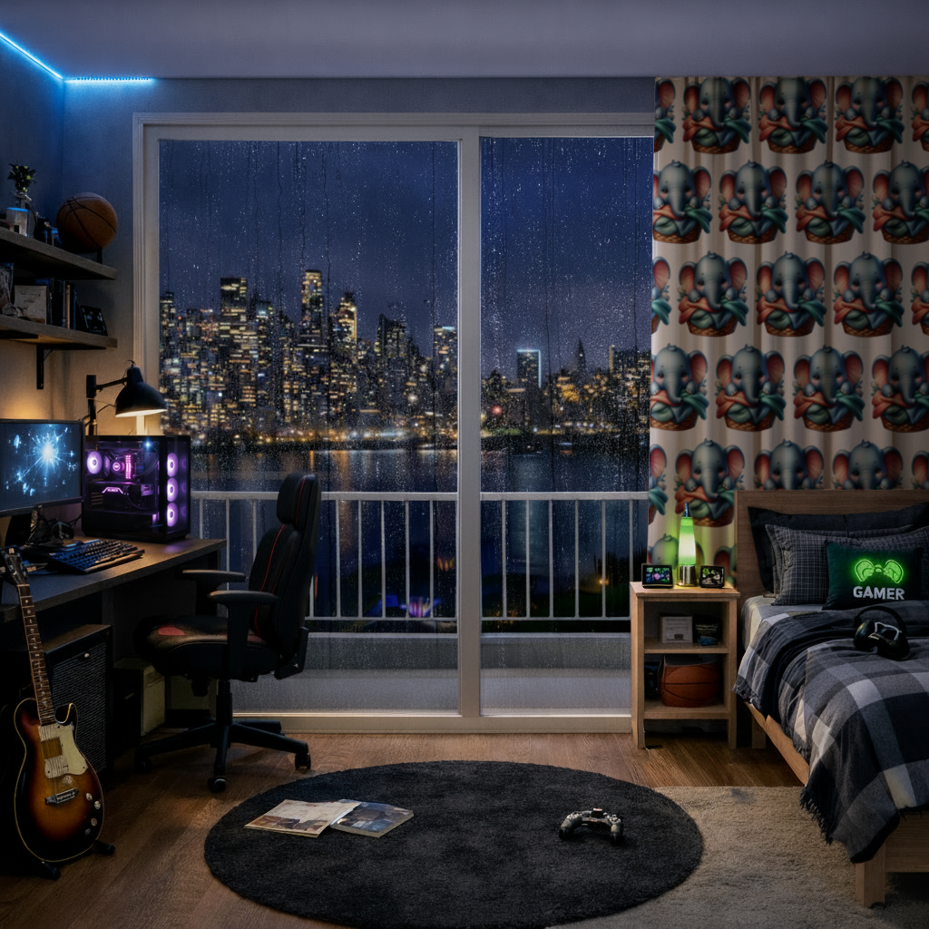 Cute Baby Elephant in Basket Drapes