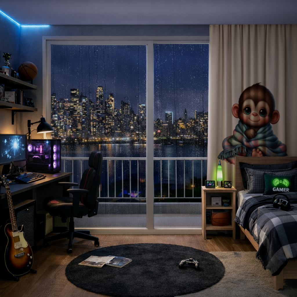 Cute Baby Monkey Wrapped in Blanket Drapes