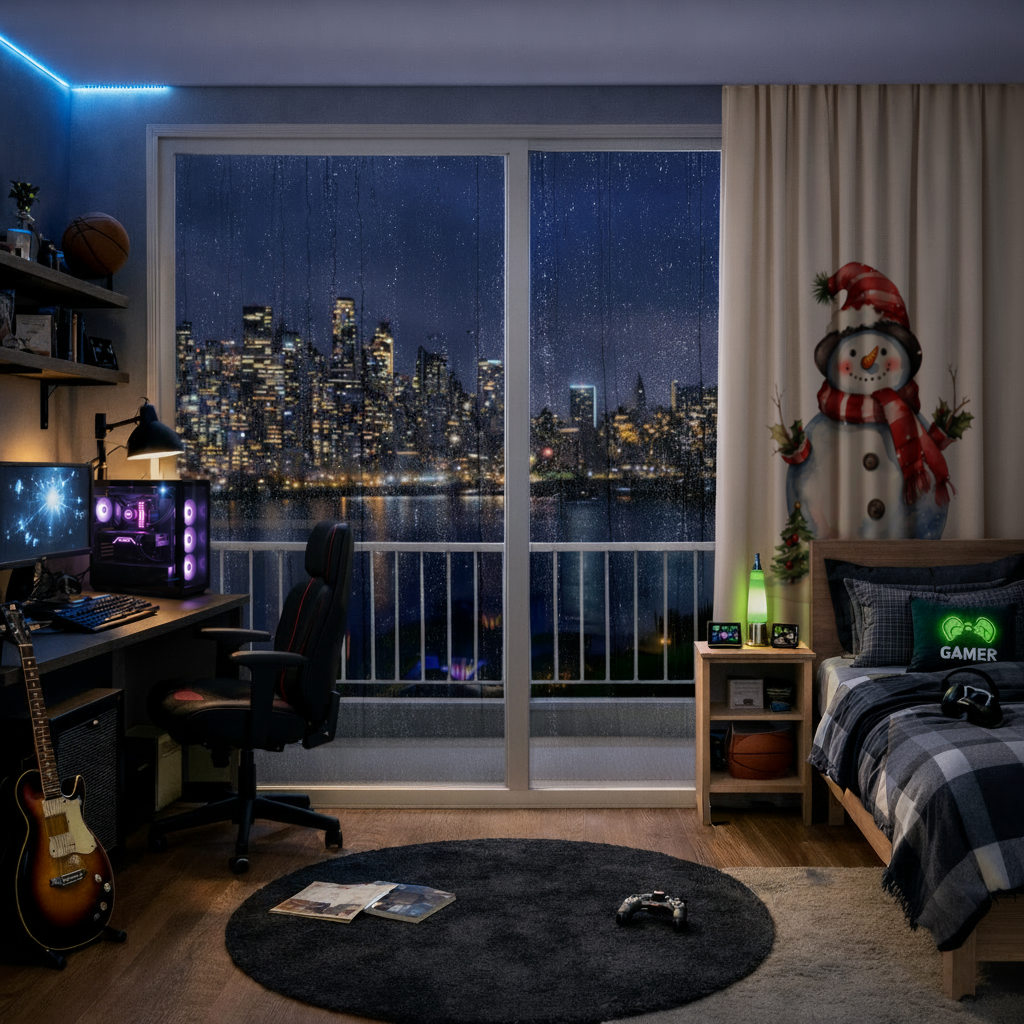 Kırmızı Atkılı Kardan Adam Fon Perde