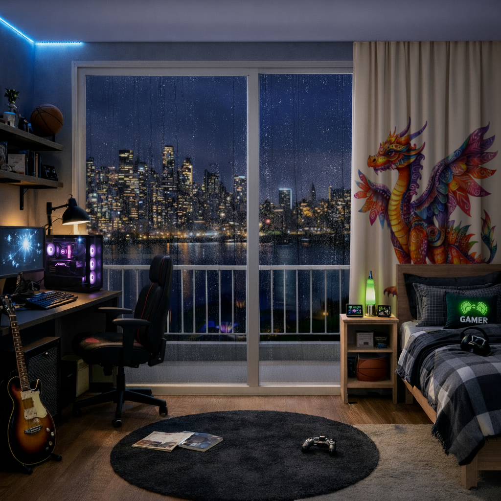 Vibrant Rainbow Mythical Dragon Drapes