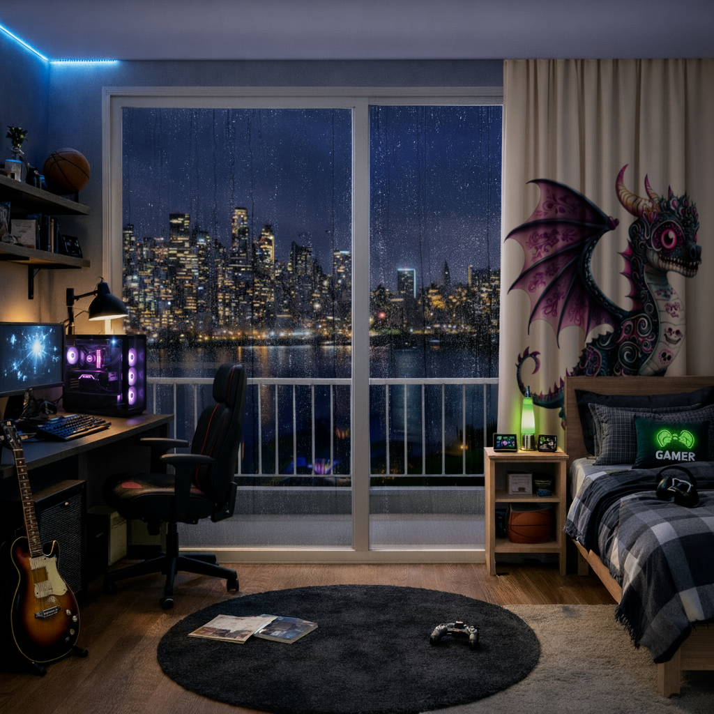 Purple Sugar Skull Dragon Drapes