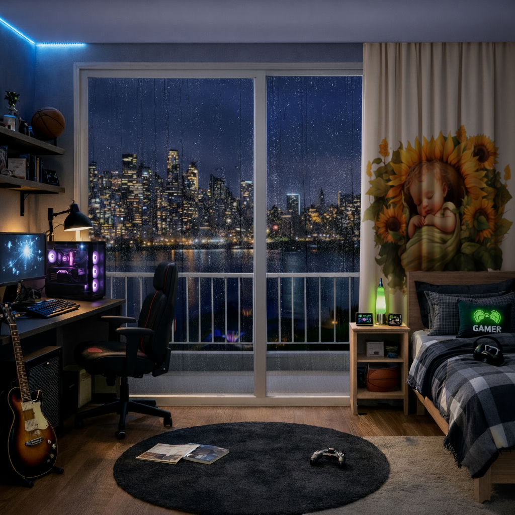 Sleeping Baby in Sunflower Drapes